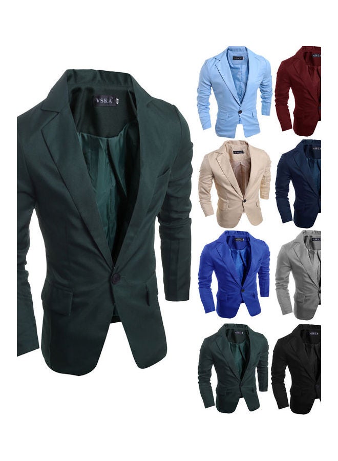 Men Slim Single Button Lapel Suit V-Neck Simple Solid Color Casual Wedding Groom Coat Dark Green - Image 3