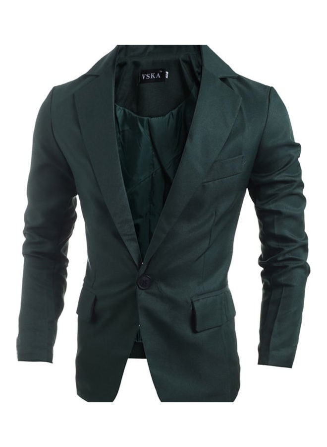Men Slim Single Button Lapel Suit V-Neck Simple Solid Color Casual Wedding Groom Coat Dark Green - Image 4
