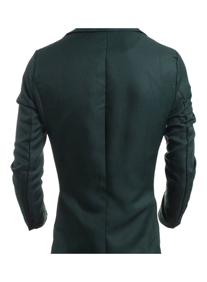 Men Slim Single Button Lapel Suit V-Neck Simple Solid Color Casual Wedding Groom Coat Dark Green - Image 5