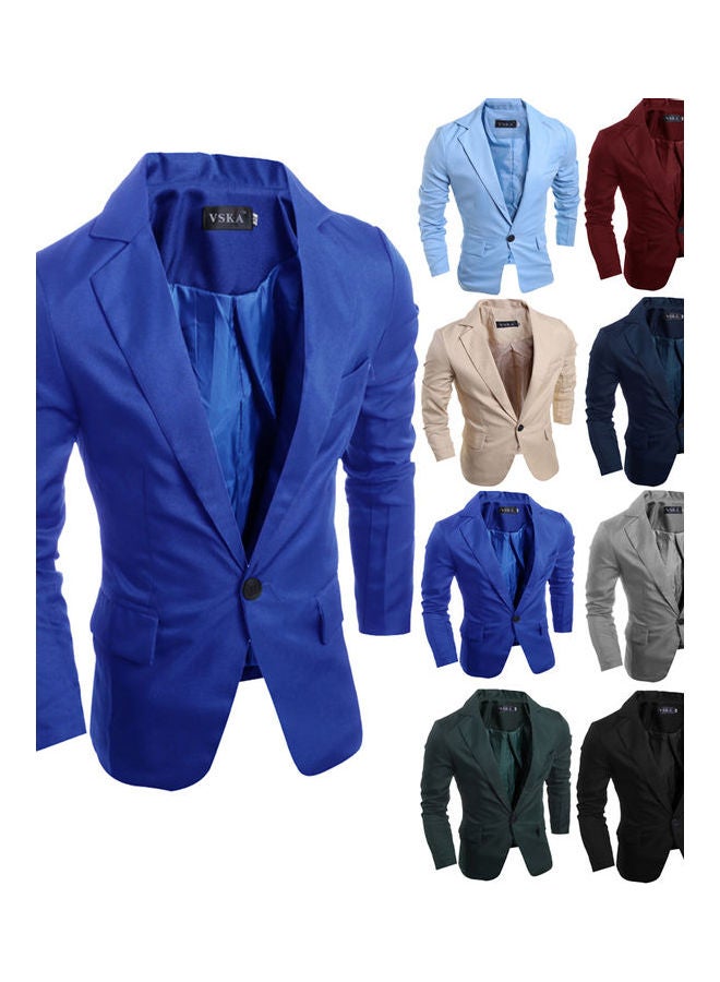 Slim Single button Lapel Suit V-neck Casual Wedding Groom Coat Royal Blue - Image 4