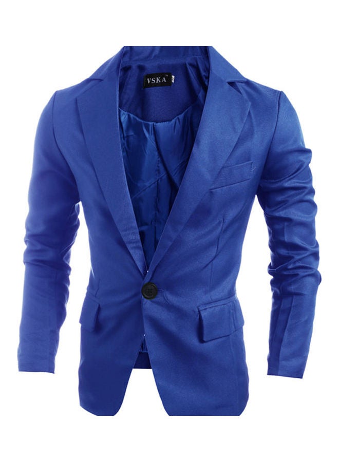 Slim Single button Lapel Suit V-neck Casual Wedding Groom Coat Royal Blue - Image 3