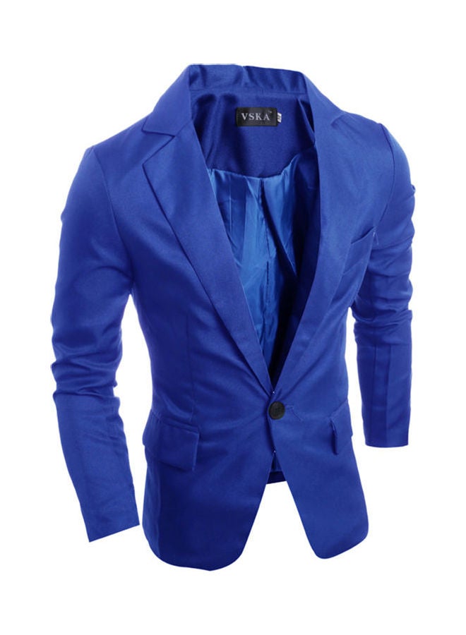 Men Slim Single Button Lapel Suit V- Neck Simple Solid Color Casual Wedding Groom Coat Light Blue - Image 5