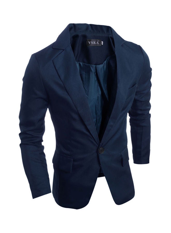 Slim Single button Lapel Suit V-neck Casual Wedding Groom Coat Navy Blue - Image 1