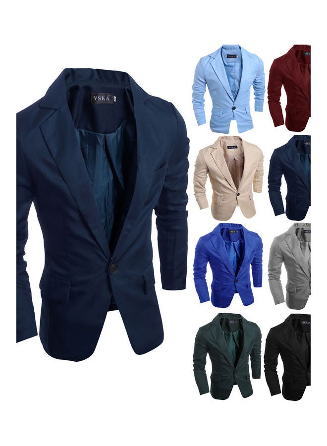 Slim Single button Lapel Suit V-neck Casual Wedding Groom Coat Navy Blue - Image 3