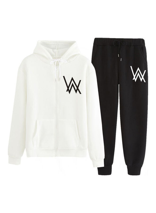 Set Of 2 Zipper Hoodies And Pants Autumn Winter Thickened Jacket Suit Bright White - Image 1