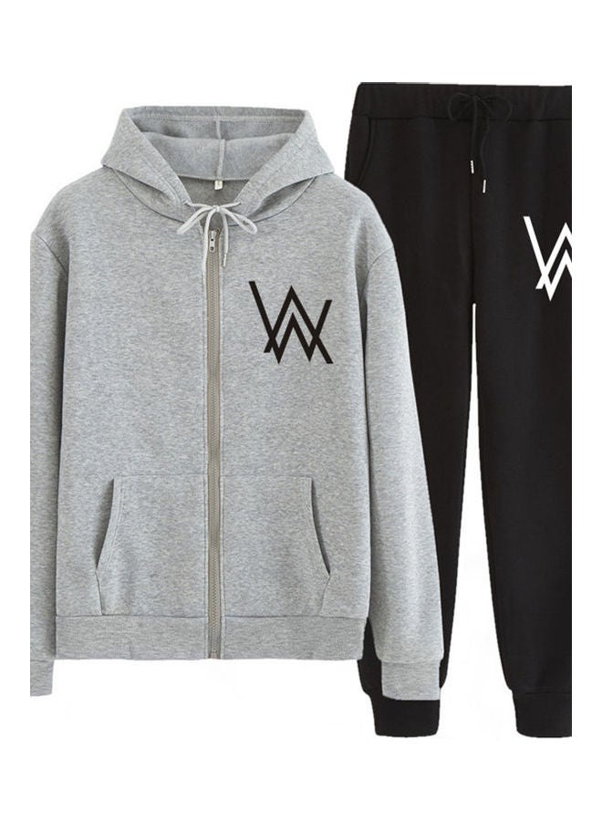 Set Of 2 Zipper Hoodies And Pants Autumn Winter Thickened Jacket Suit Gray - Image 1