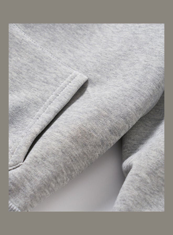 Set Of 2 Zipper Hoodies And Pants Autumn Winter Thickened Jacket Suit Gray - Image 5