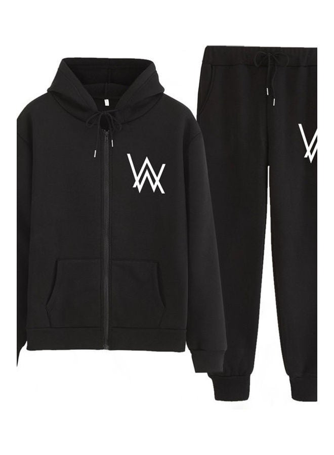 2 Pieces Of Zipper Hoodies And Pants Autumn Winter Thickened Jacket Spider Black - Image 1