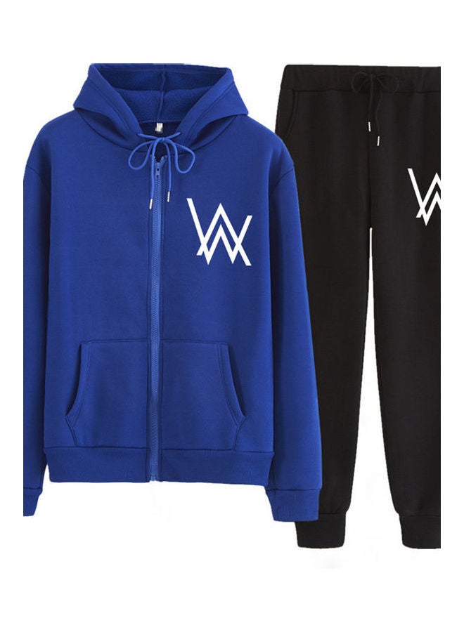Set Of 2 Zipper Hoodies And Pants Autumn Winter Thickened Jacket Suit Blue - Image 1