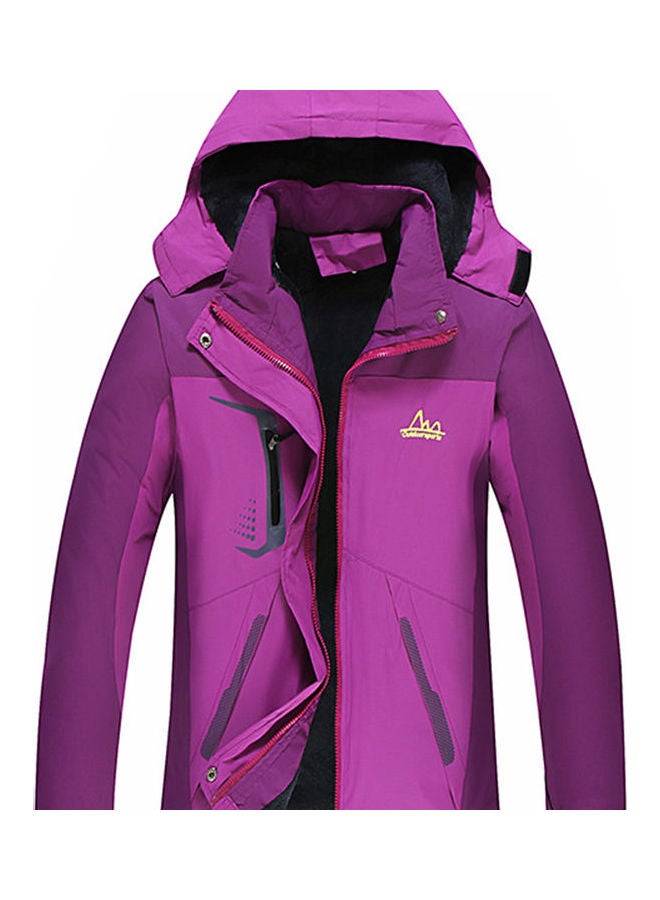 Couple Winter Thicken Hoodie Windbreaker Waterproof Outdoor Jacket Climbing Cotton Coat Purple  - Image 1