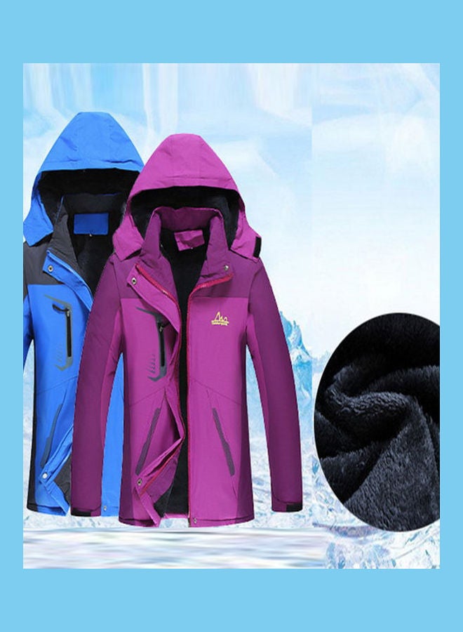 Couple Winter Thicken Hoodie Windbreaker Waterproof Outdoor Jacket Climbing Cotton Coat Purple  - Image 4