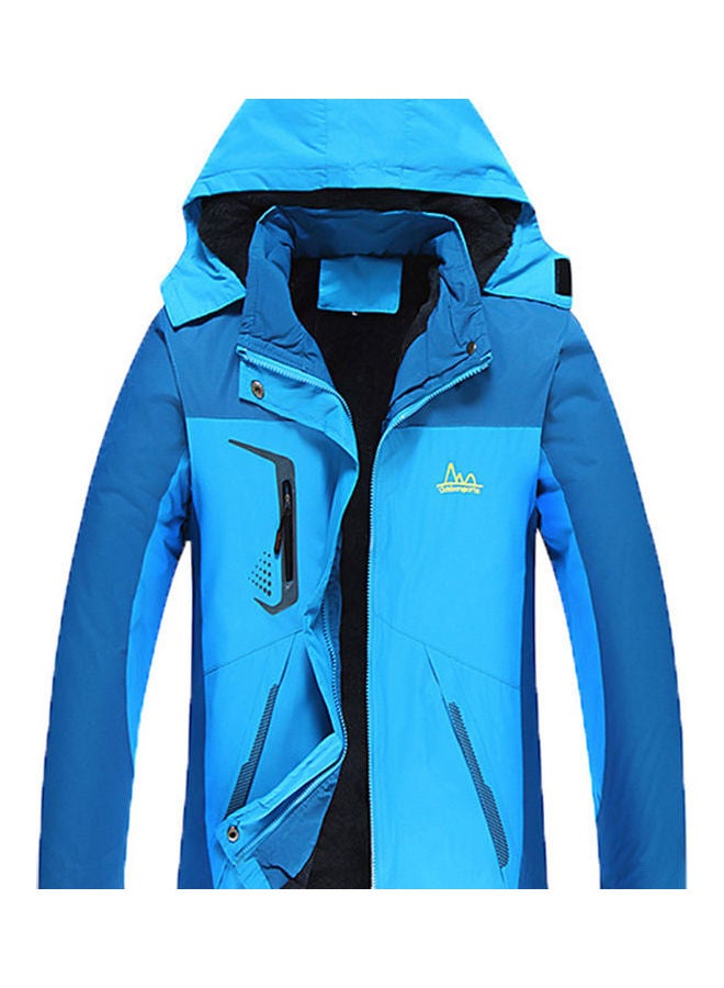 Couple Winter Thicken Hoodie Windbreaker Waterproof Outdoor Jacket Climbing Cotton Coat Blue  - Image 1