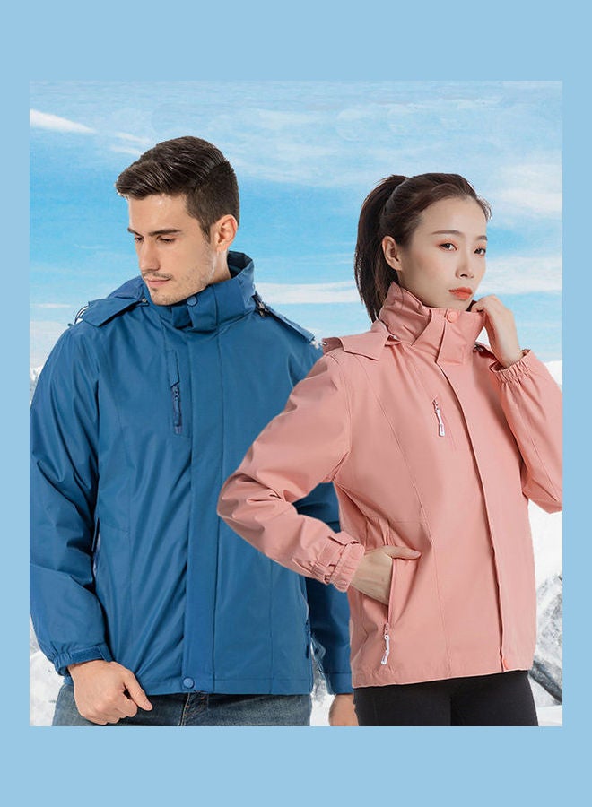 Men Women 3 In 1 Thicken Fleece Waterproof Windbreaker Winter Jacket Denim Blue  - Image 5