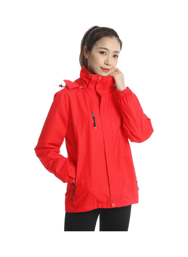 Men Women 3 In 1 Thicken Fleece Waterproof Windbreaker Winter Jacket Red - Image 1