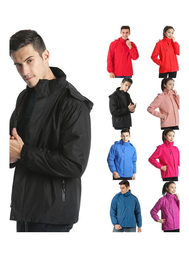 Men Women 3 In 1 Thicken Fleece Waterproof Windbreaker Winter Jacket Red - Image 4