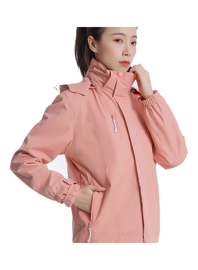 Men Women 3 In 1 Thicken Fleece Waterproof Windbreaker Winter Jacket Coral Pink - Image 1