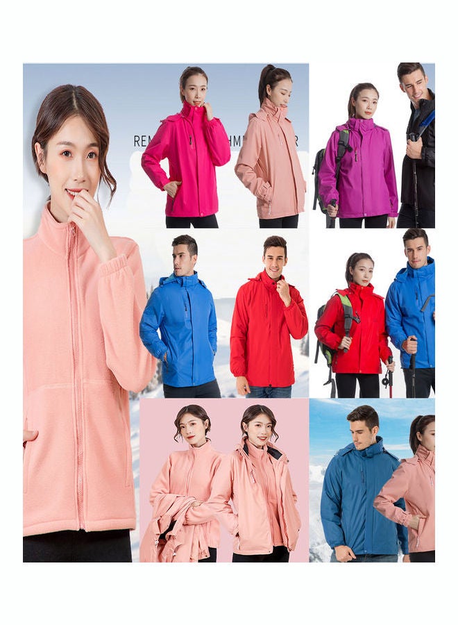 Men Women 3 In 1 Thicken Fleece Waterproof Windbreaker Winter Jacket Pink  - Image 3