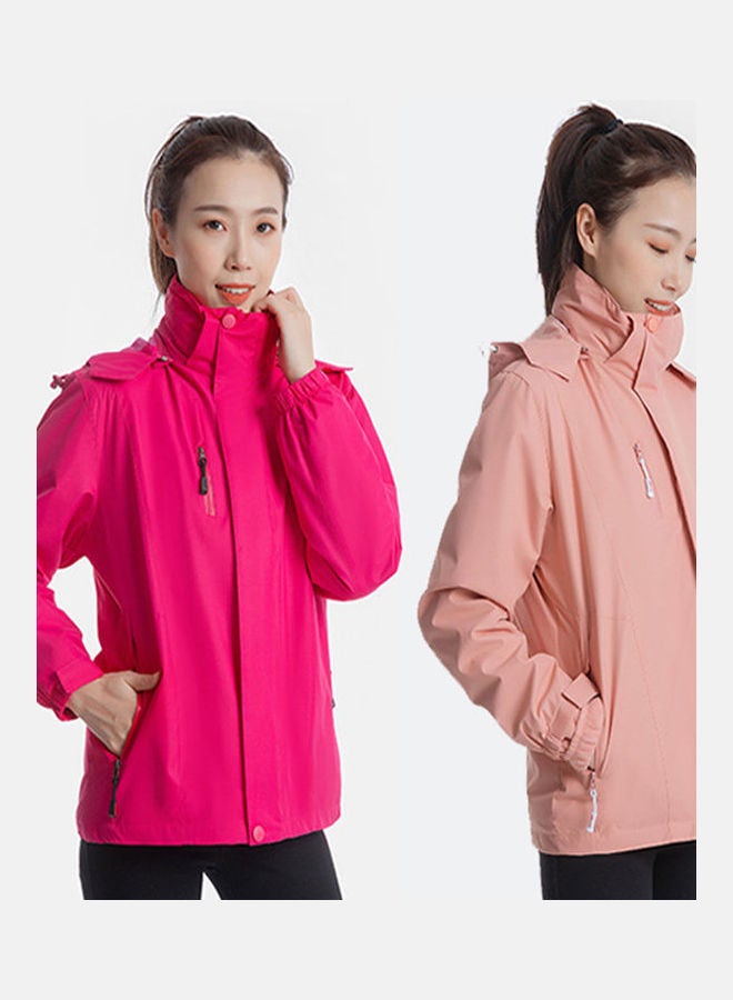 Men Women 3 In 1 Thicken Fleece Waterproof Windbreaker Winter Jacket Pink  - Image 5