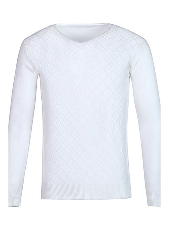 Autumn Winter V-neck Sweater Slim Shirt Top White  - Image 1