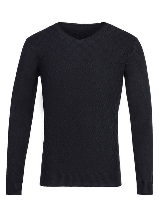 Boys Men Autumn Winter V-Neck Sweater Fashion Sweater Slim Solid Color Shirt Top Black  - Image 1