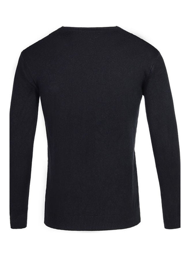Boys Men Autumn Winter V-Neck Sweater Fashion Sweater Slim Solid Color Shirt Top Black  - Image 2