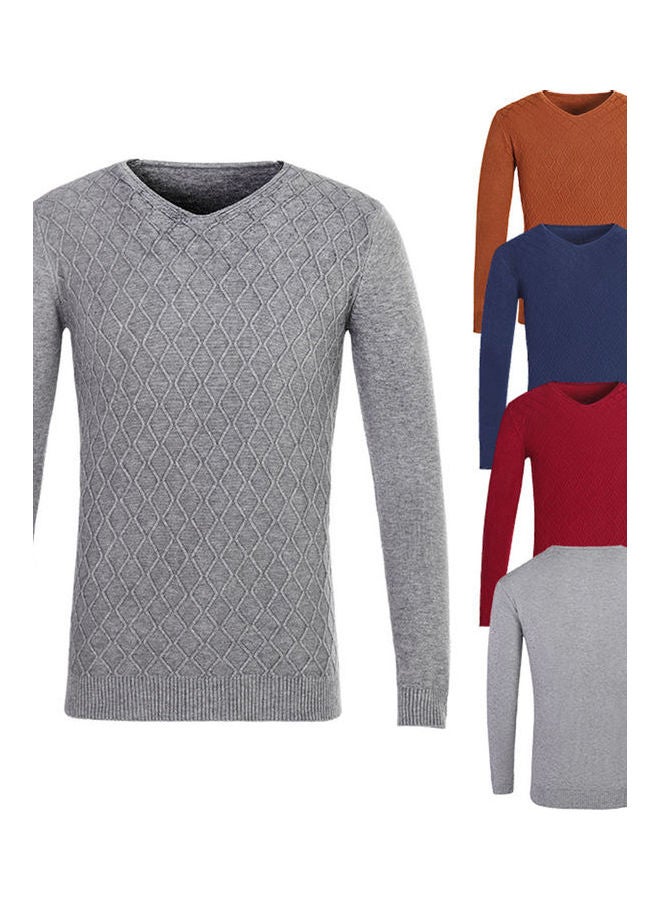 Boys Men Autumn Winter V-Neck Sweater Fashion Sweater Slim Solid Color Shirt Top Black  - Image 5