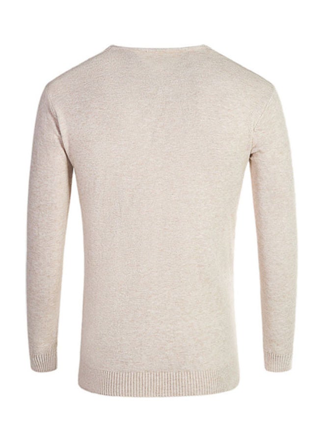 Boys Men Autumn Winter V-Neck Sweater Fashion Sweater Slim Solid Color Shirt Top Creamy-White  - Image 2