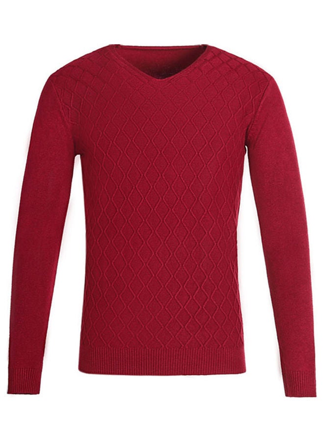 Boys Men Autumn Winter V-Neck Sweater Fashion Sweater Slim Solid Color Shirt Top Red  - Image 1