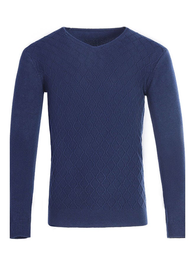 Boys Men Autumn Winter V-Neck Sweater Fashion Sweater Slim Solid Color Shirt Top Navy  - Image 1