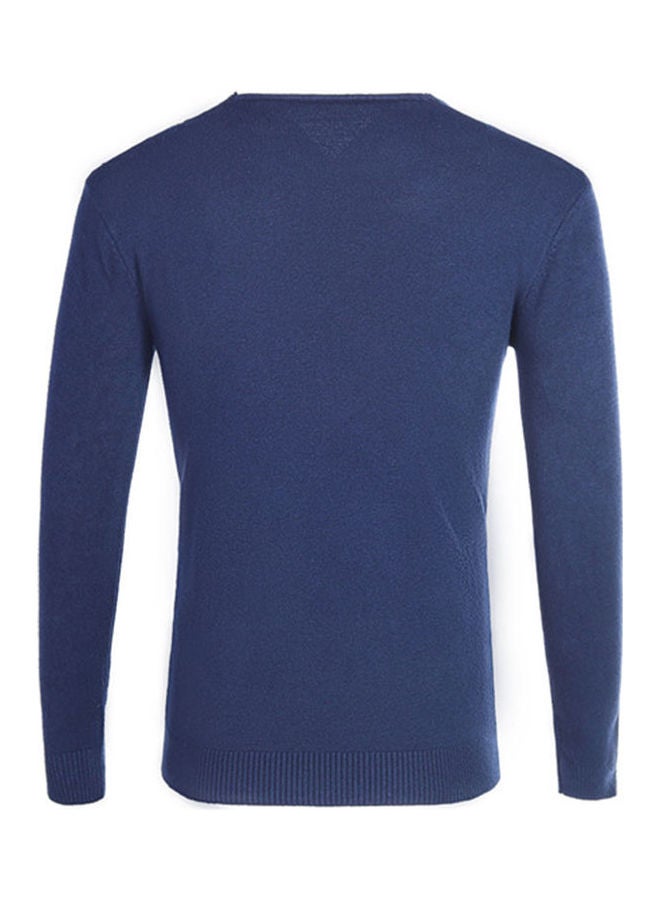 Boys Men Autumn Winter V-Neck Sweater Fashion Sweater Slim Solid Color Shirt Top Navy  - Image 2
