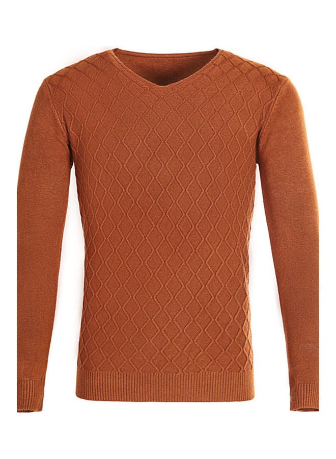Boys Men Autumn Winter V-Neck Sweater Fashion Sweater Slim Solid Color Shirt Top Caramel  - Image 1