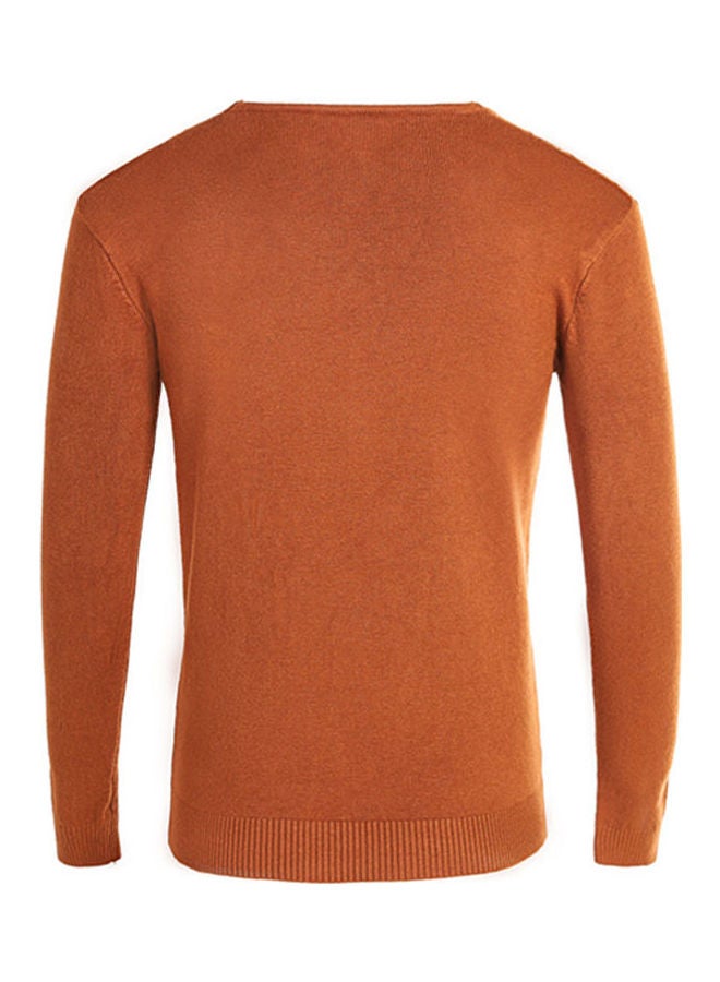 Boys Men Autumn Winter V-Neck Sweater Fashion Sweater Slim Solid Color Shirt Top Caramel  - Image 2