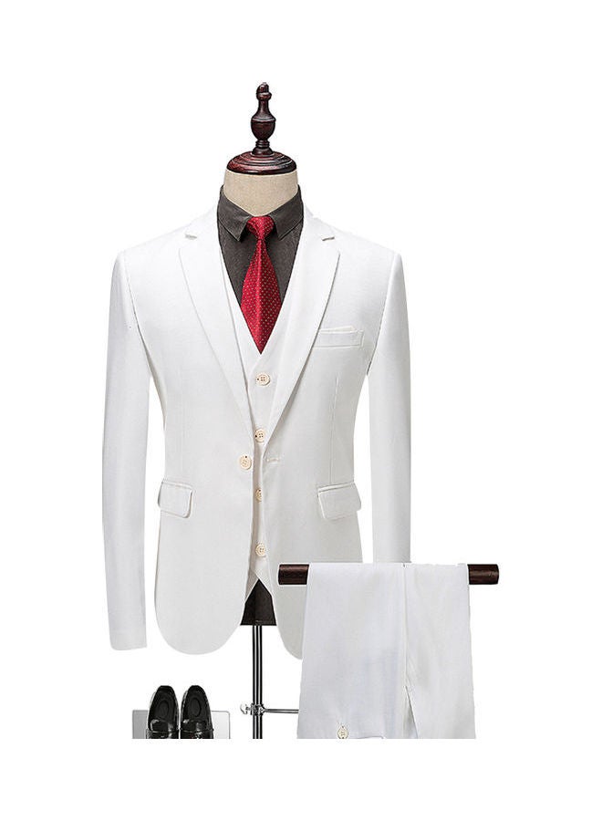 Generic - Set Of 3 Pieces Men Lapel V-Neck Suit And Vest And Pants Slim Solid Color Wedding Groom Formal Outfit Brillient White - Image 1