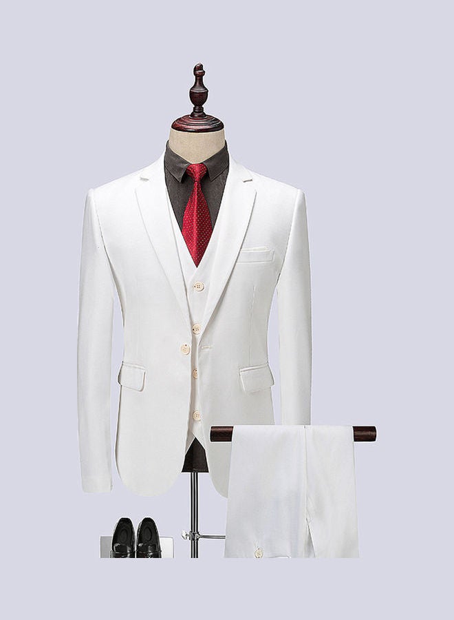 Generic - Set Of 3 Pieces Men Lapel V-Neck Suit And Vest And Pants Slim Solid Color Wedding Groom Formal Outfit Brillient White - Image 1