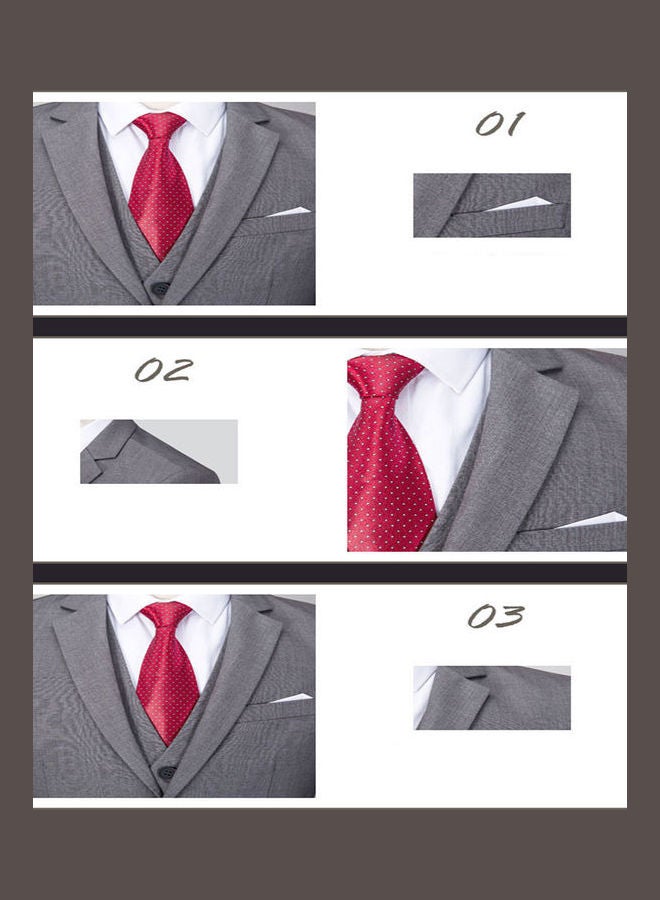 Generic - Set Of 3 Pieces Men Lapel V-Neck Suit And Vest And Pants Slim Solid Color Wedding Groom Formal Outfit Burgundy Red - Image 1