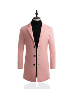 Slim Single Breasted Woolen Trench V-Neck Lapel Middle Long Over Coat Pink