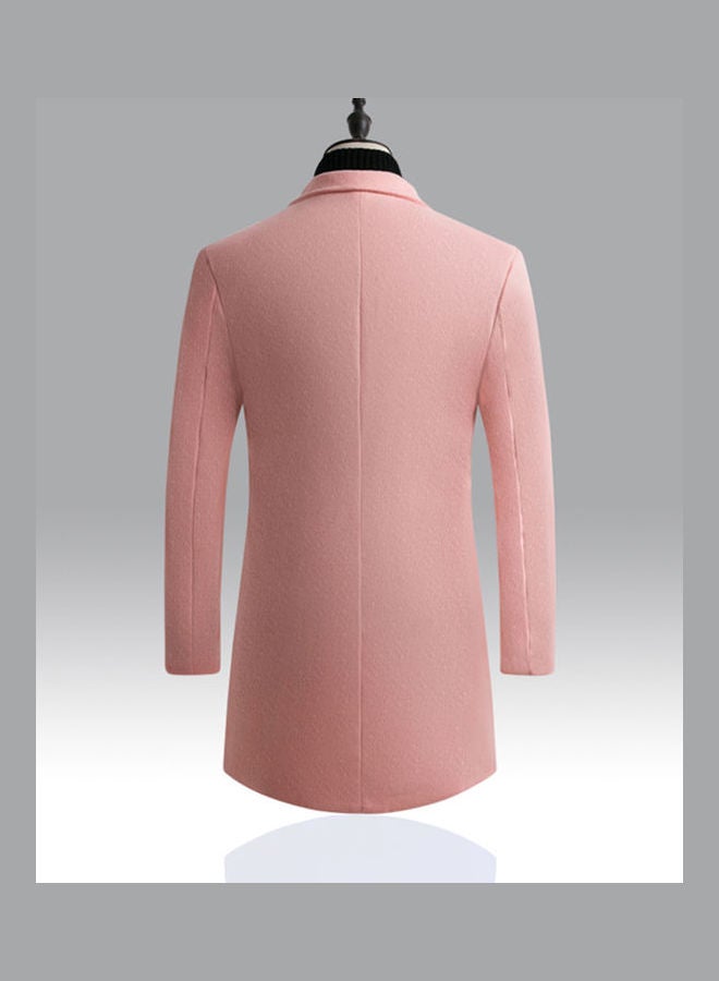 Generic - Slim Single Breasted Woolen Trench V-Neck Lapel Middle Long Over Coat Pink - Image 1