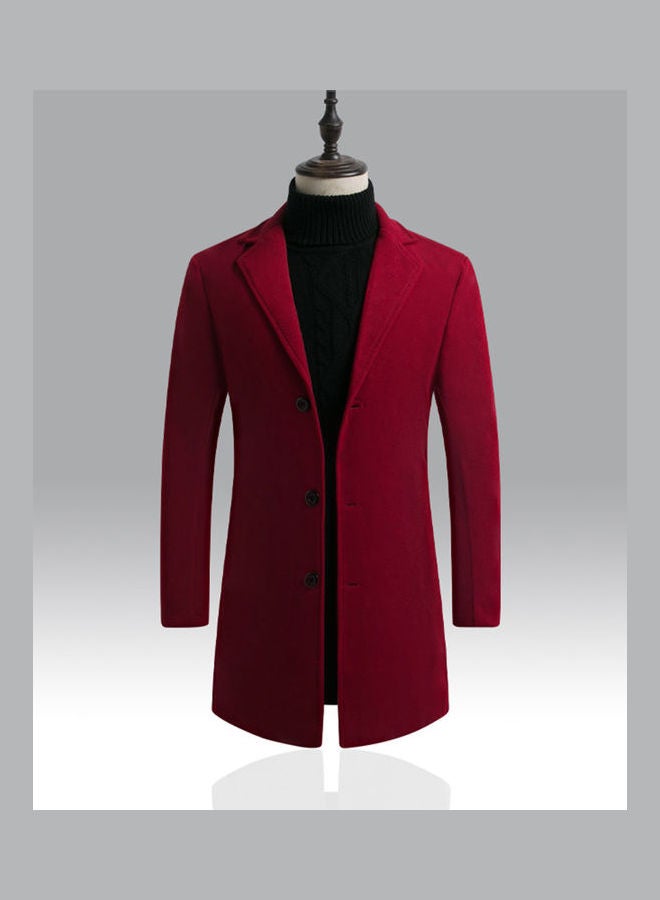 Generic - Slim Single Breasted Woolen Trench V-Neck Lapel Middle Long Over Coat Pink - Image 1