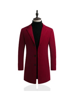Slim Single Breasted Woolen Trench V-Neck Lapel Middle Long Over Coat Red