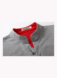 Generic Male Stand Collar Polo Shirt Of Long Sleeves And V-Neck Plus Size Casual Pullover Top Red  - Image 4