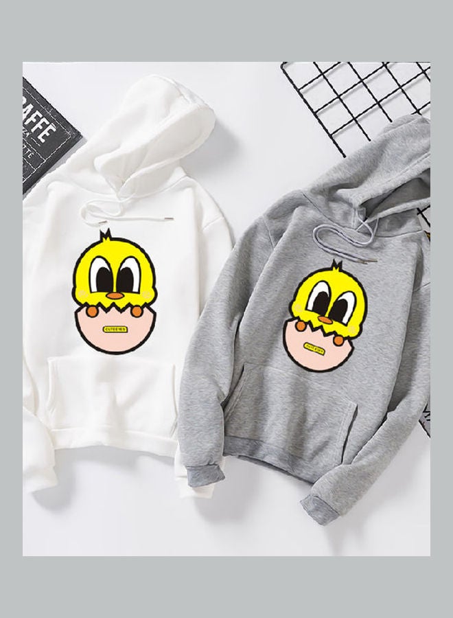 Unisex Autumn Winter Hoodie Sweatshirt Printing Cute Duck Couple Wear Loose Pullover Gray  - Image 4