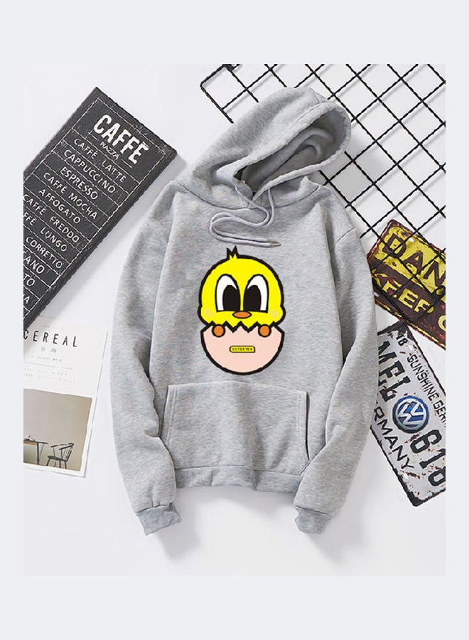 Unisex Autumn Winter Hoodie Sweatshirt Printing Cute Duck Couple Wear Loose Pullover Gray  - Image 1