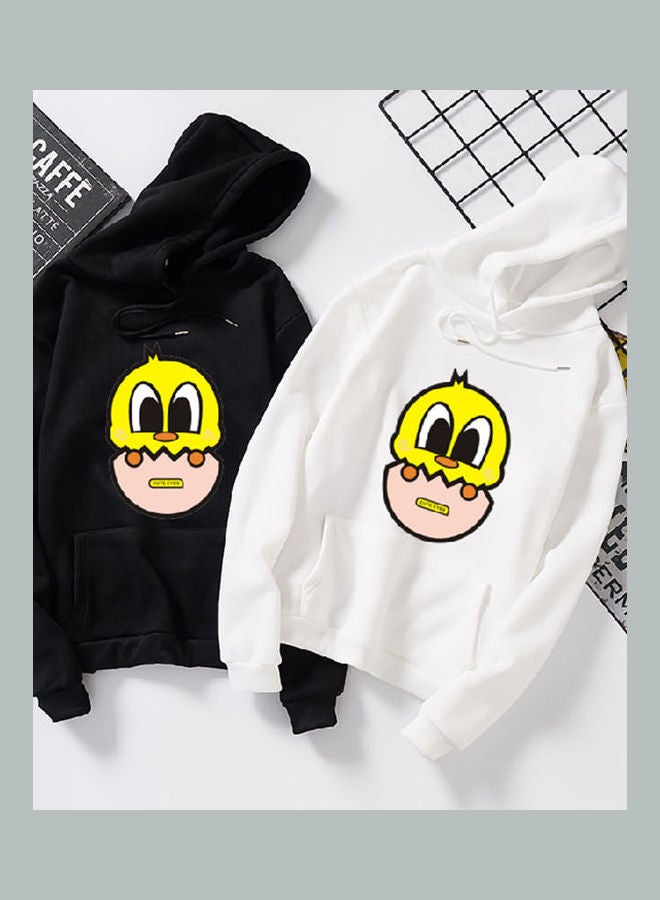Generic Unisex Autumn Winter Hoodie Sweatshirt Printing Cute Duck Couple Wear Loose Pullover Black  - Image 4