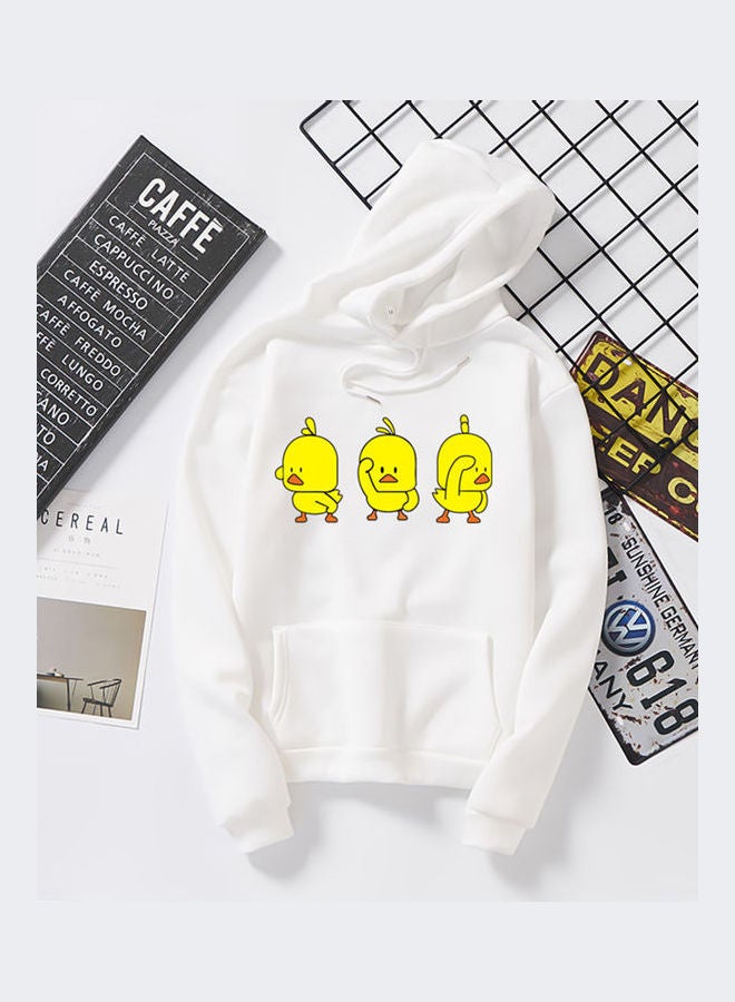 Unisex Autumn Winter Loose Hoodie Sweatshirt Printing Ducks Couple Wear Pullover White  - Image 1