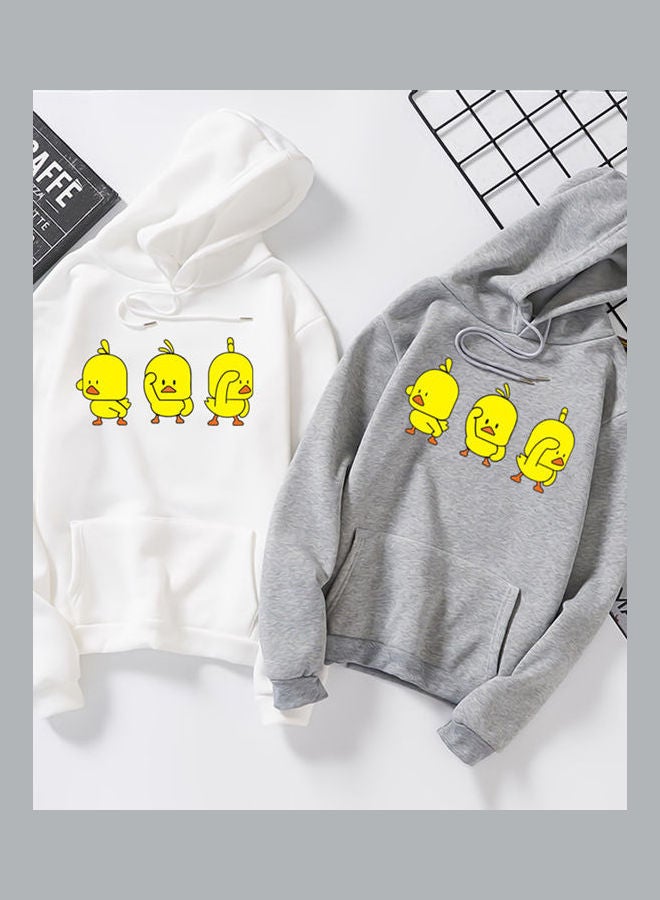 Generic Unisex Autumn Winter Loose Hoodie Sweatshirt Printed Ducks Couple Wear Pullover Blue  - Image 4