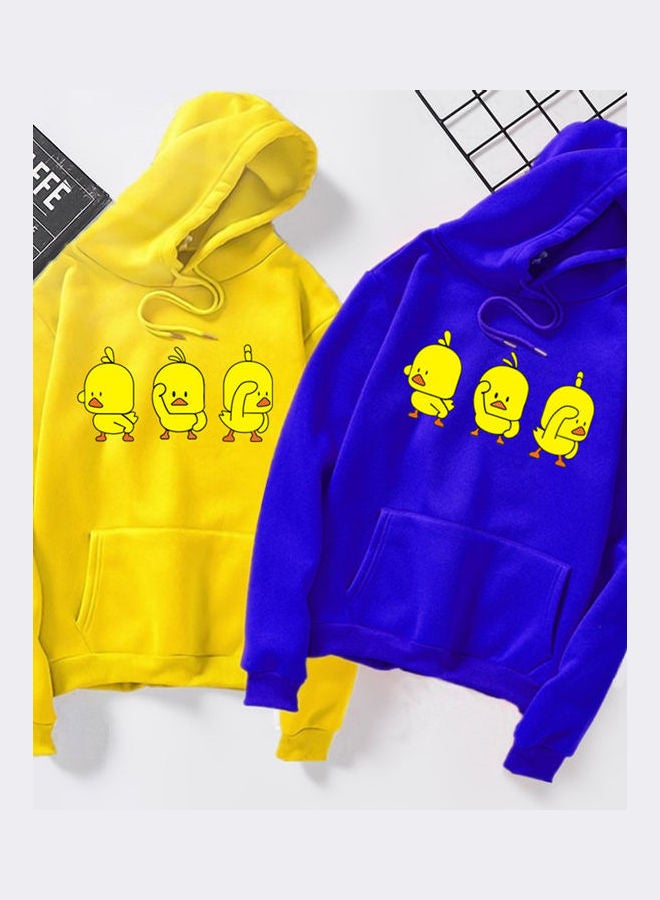 Generic Unisex Autumn Winter Loose Hoodie Sweatshirt Printed Ducks Couple Wear Pullover Blue  - Image 5