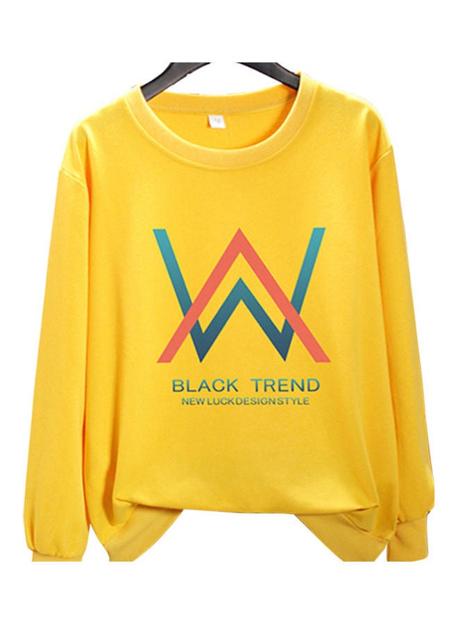 Unisex Plus Size Loose Sweatshirt Printing W Crew Neck Long Sleeve T-Shirt Pullover Yellow  - Image 1