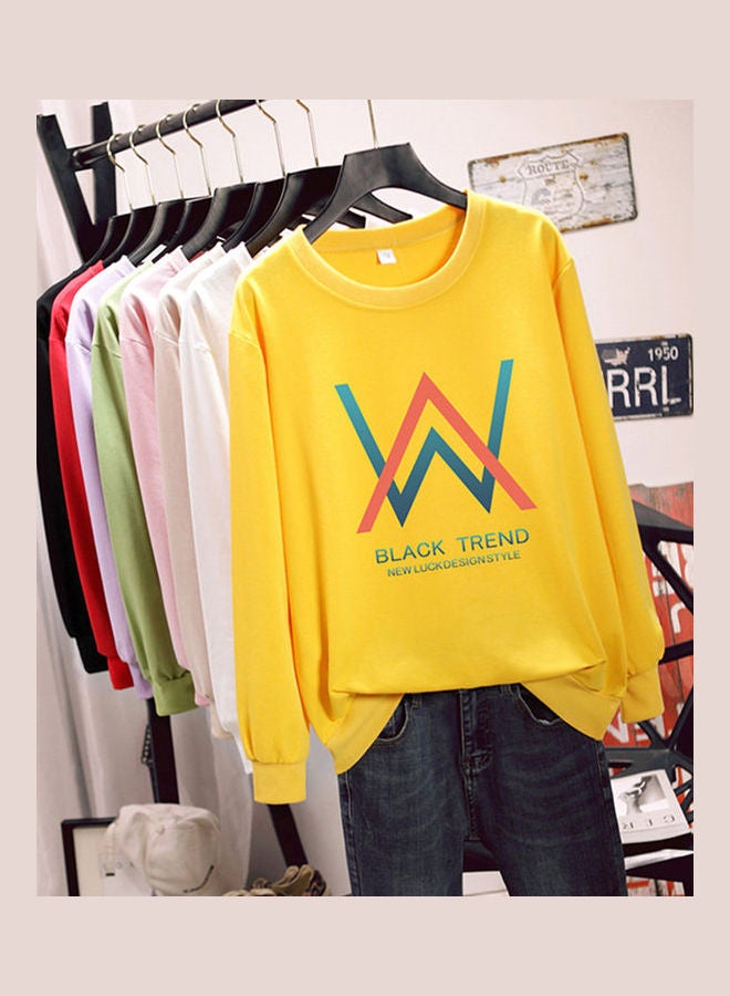 Unisex Plus Size Loose Sweatshirt Printing W Crew Neck Long Sleeve T-Shirt Pullover Yellow  - Image 3