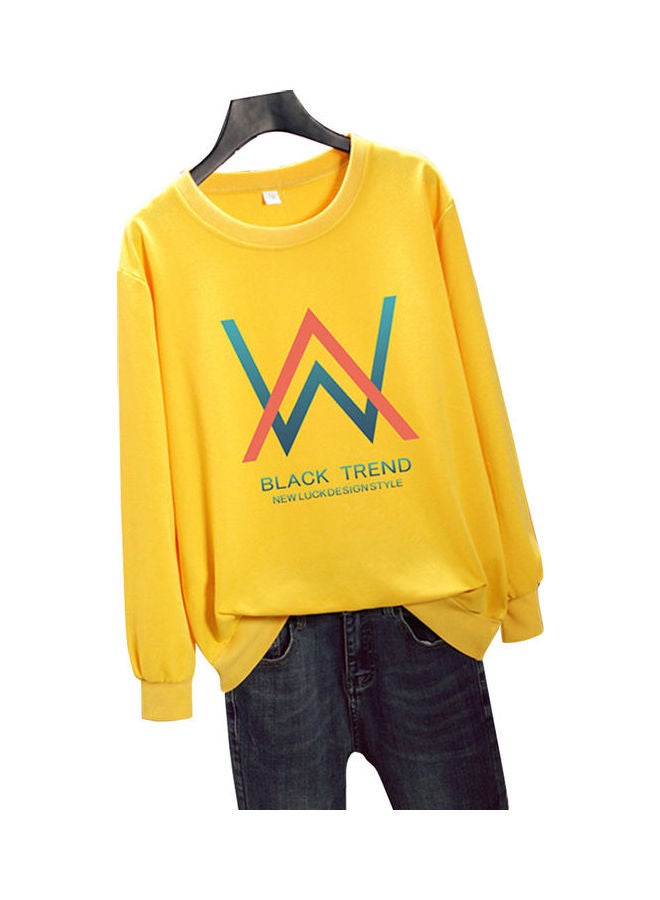 Unisex Plus Size Loose Sweatshirt Printing W Crew Neck Long Sleeve T-Shirt Pullover Yellow  - Image 4