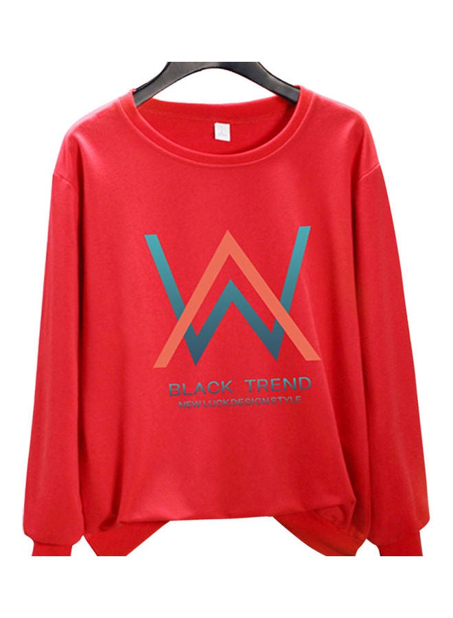 Unisex Plus Size Loose Sweatshirt Printing W Crew Neck Long Sleeve T-Shirt Pullover Red  - Image 1